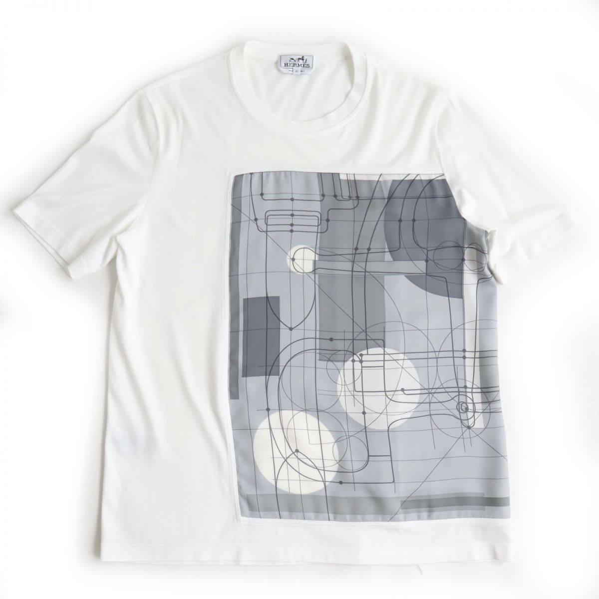 Hermes Silk Crew Neck T-Shirt White Gray M