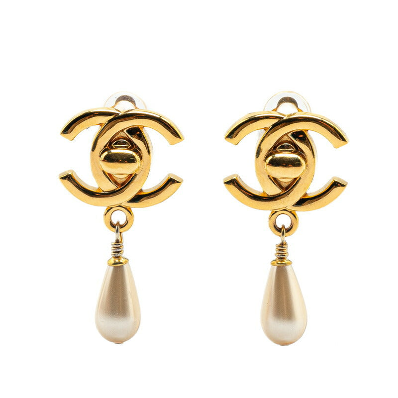 Chanel Coco Mark Turnlock Pearl Earrings