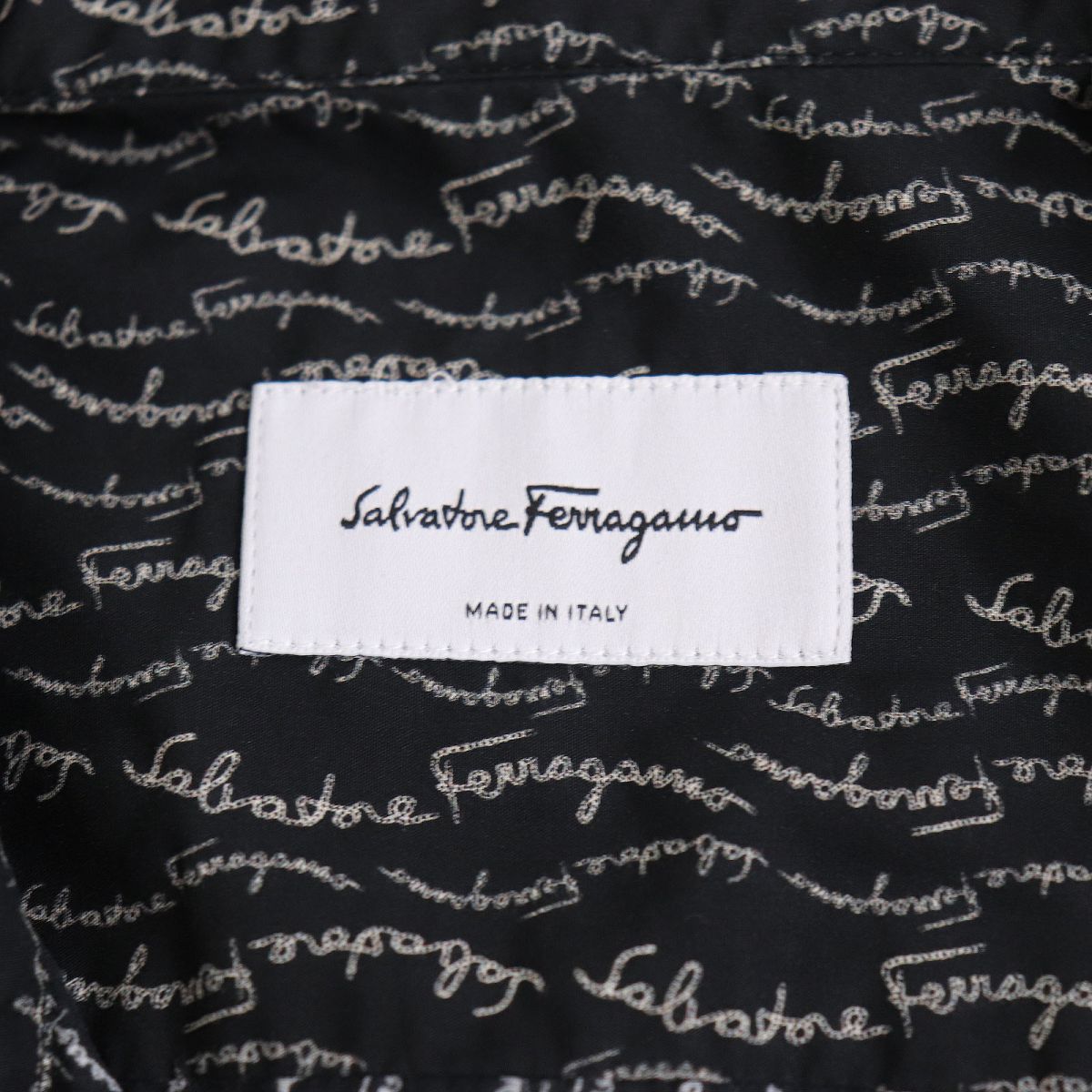 Salvatore Ferragamo Logo Print Cotton Shirt Black M