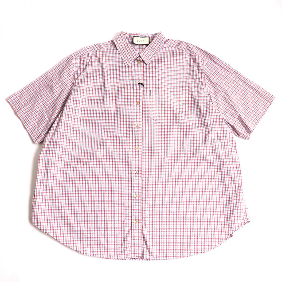 Gucci Logo Button Check Oxford Shirt Multicolor