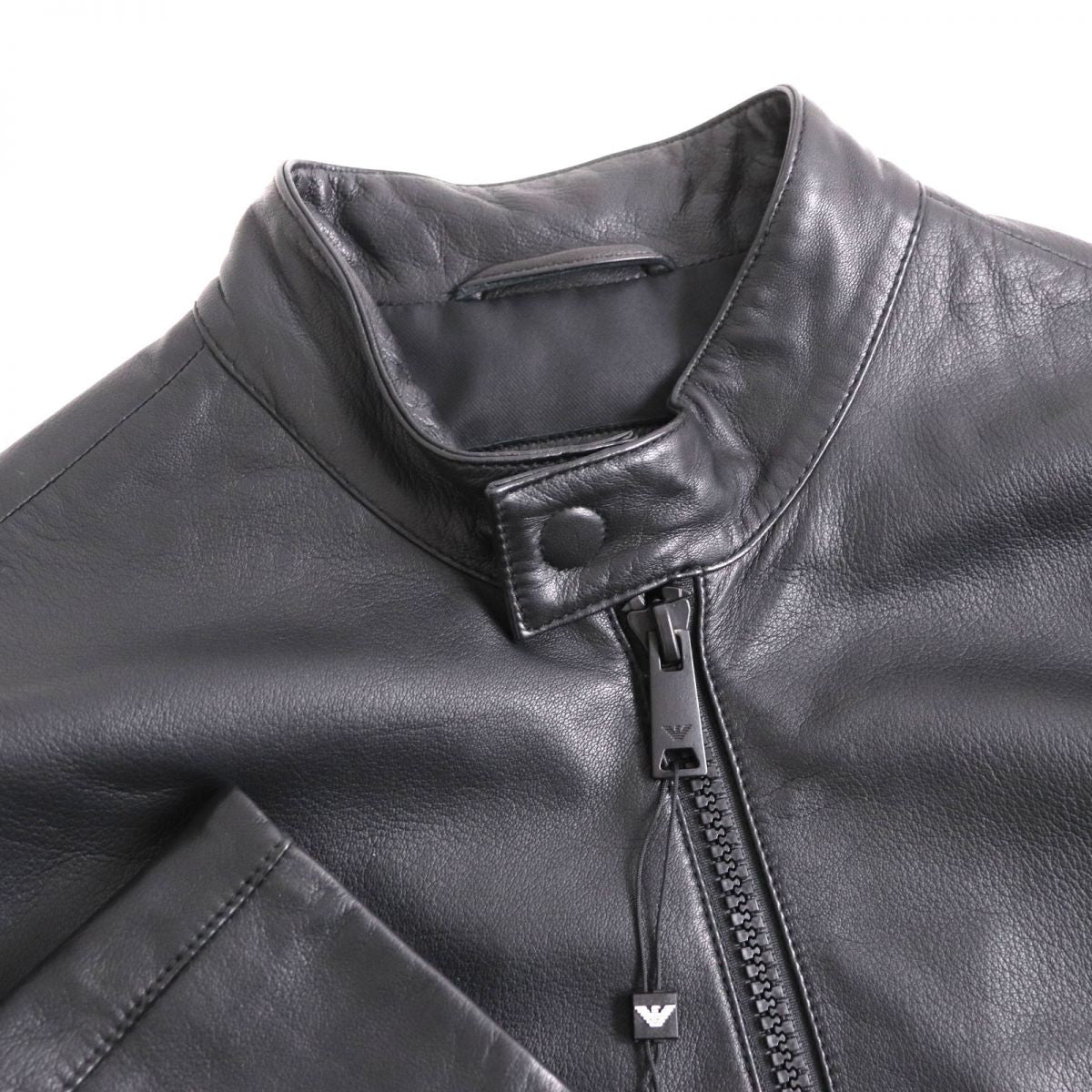 Armani Lamb Leather Single Rider Jacket Black