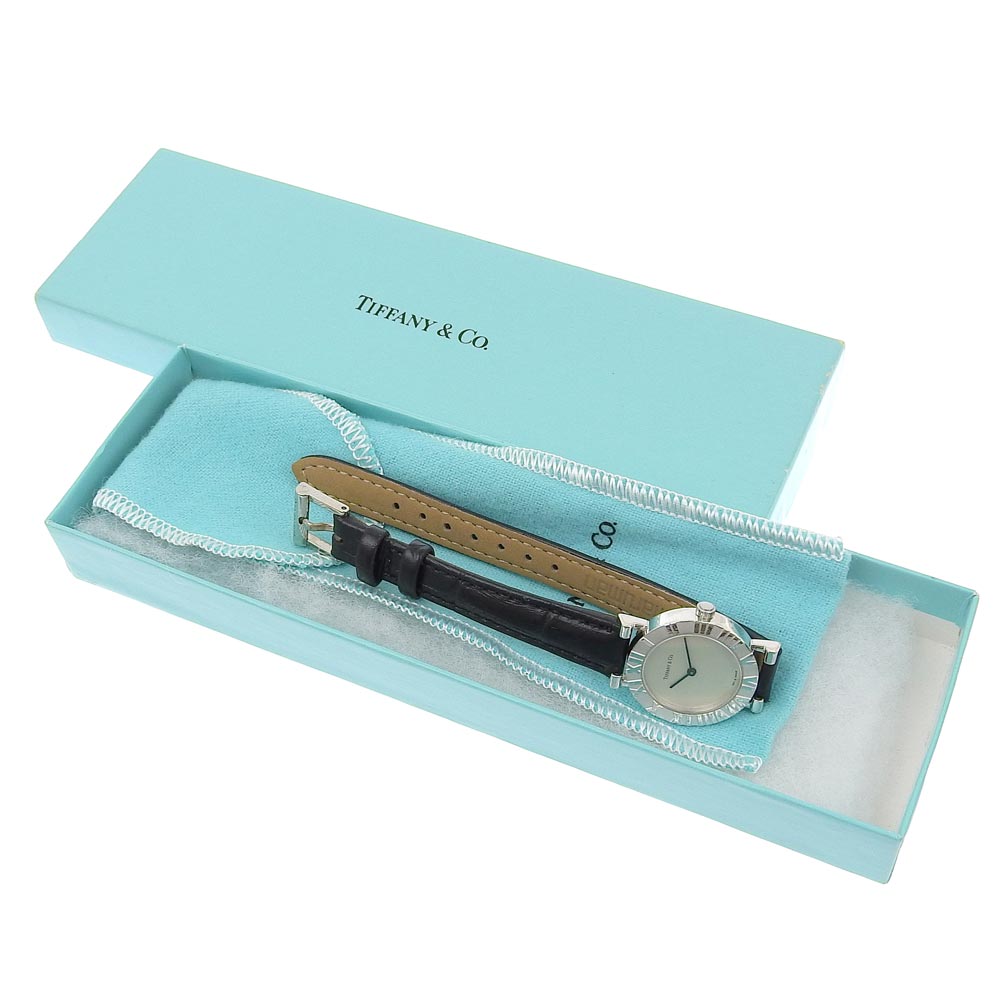 Tiffany Atlas Watch Silver 925 Leather Quartz