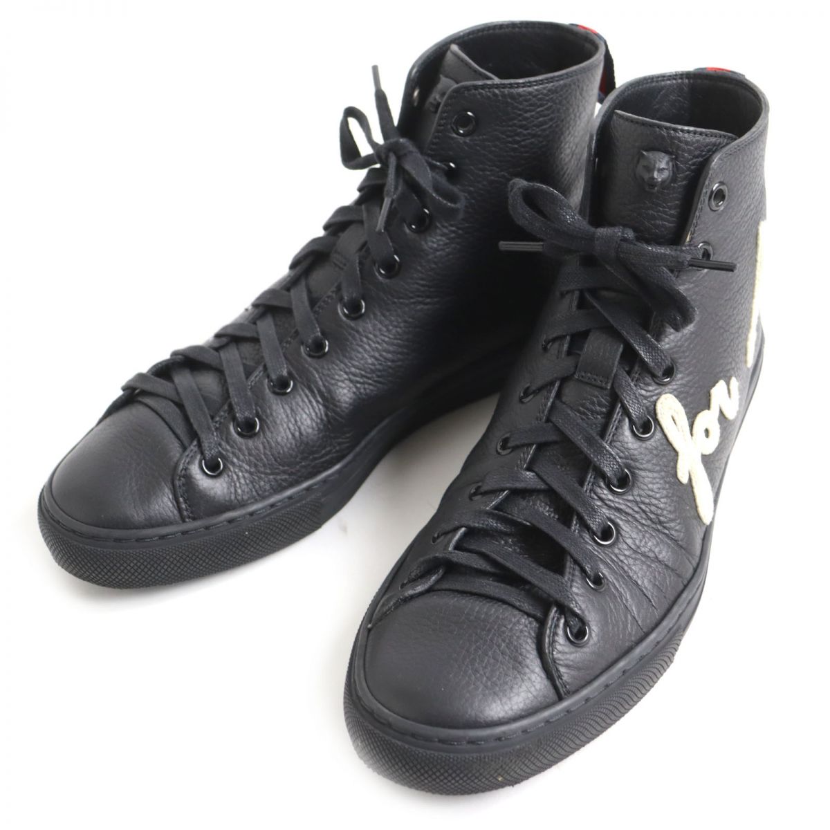 Gucci Tiger Head Leather High Top Sneakers Black