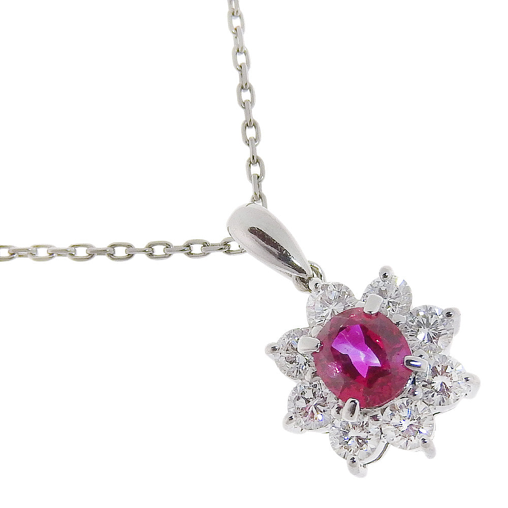 [LuxUness] Platinum Ruby Diamond Pendant Necklace Metal Necklace in Excellent condition