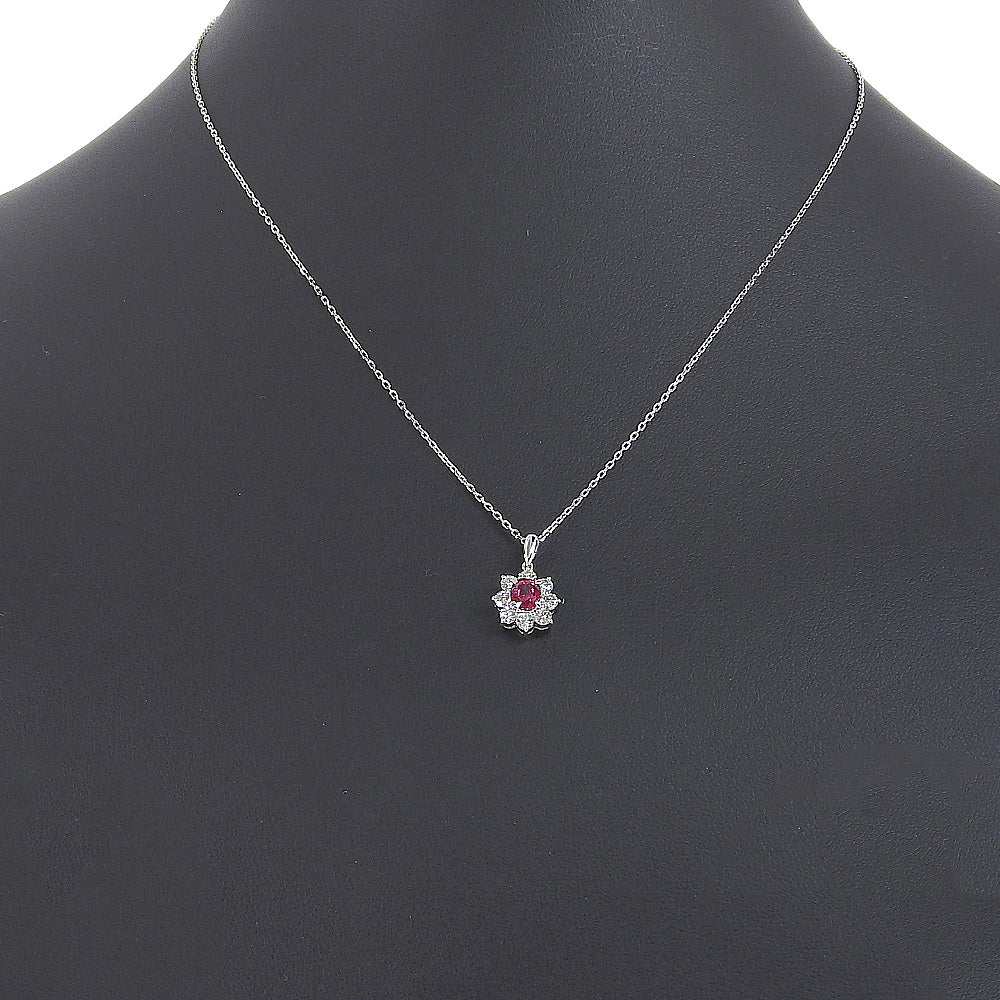 [LuxUness] Platinum Ruby Diamond Pendant Necklace Metal Necklace in Excellent condition