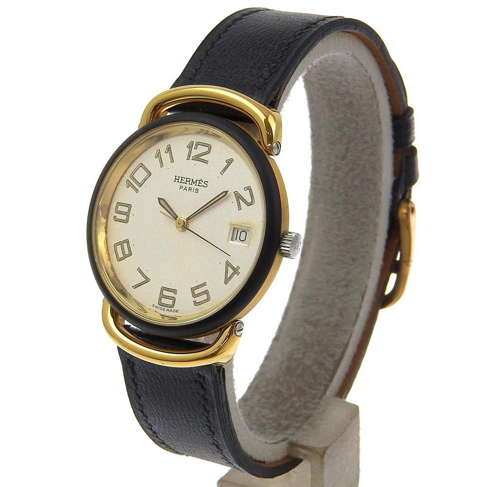 Hermes Pullman Watch Stainless Steel Gold Plated Leather Quartz