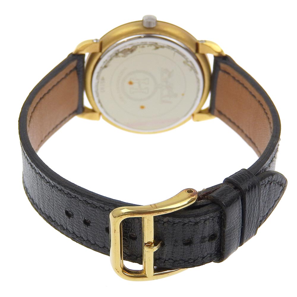 Hermes Pullman Watch Stainless Steel Gold Plated Leather Quartz