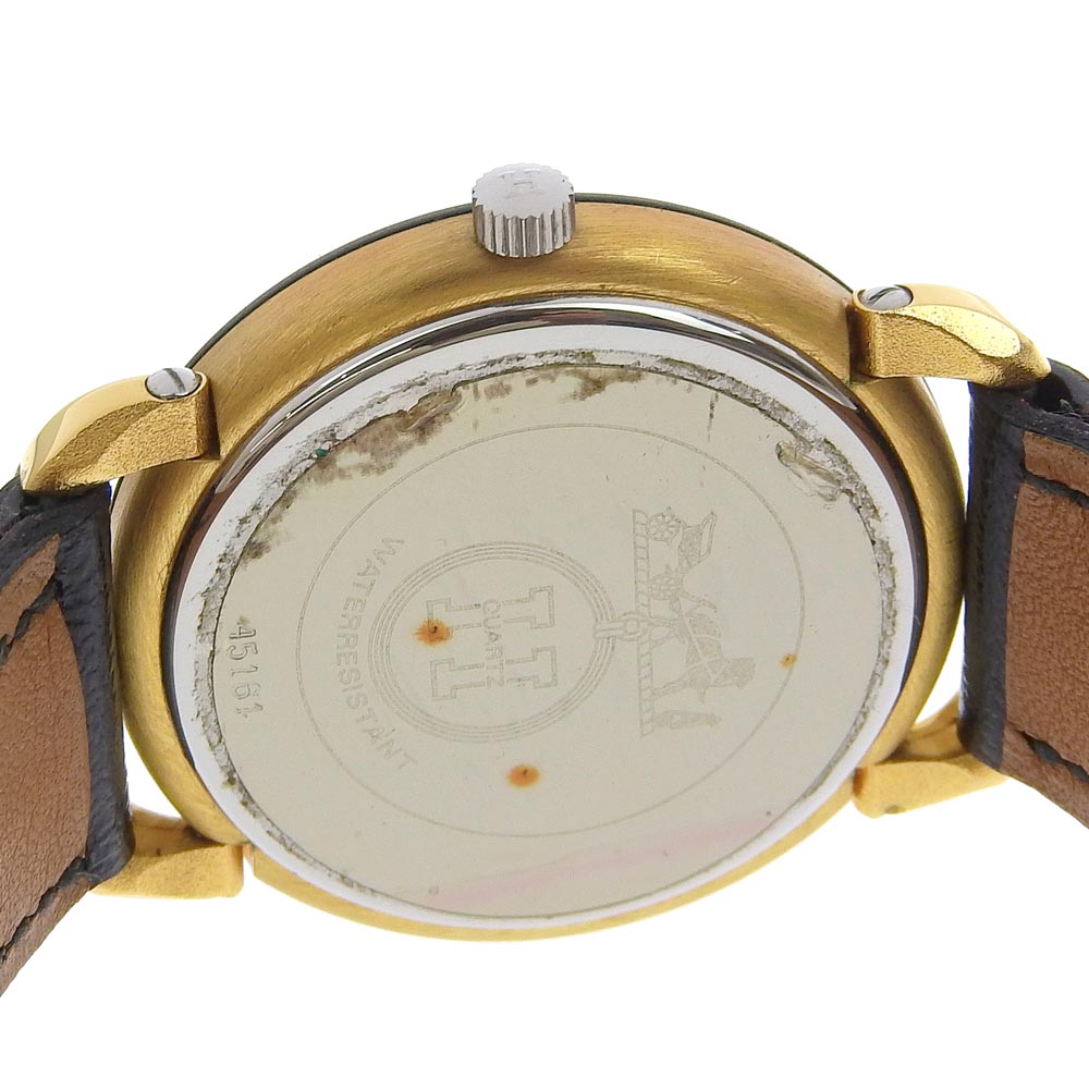 Hermes Pullman Watch Stainless Steel Gold Plated Leather Quartz