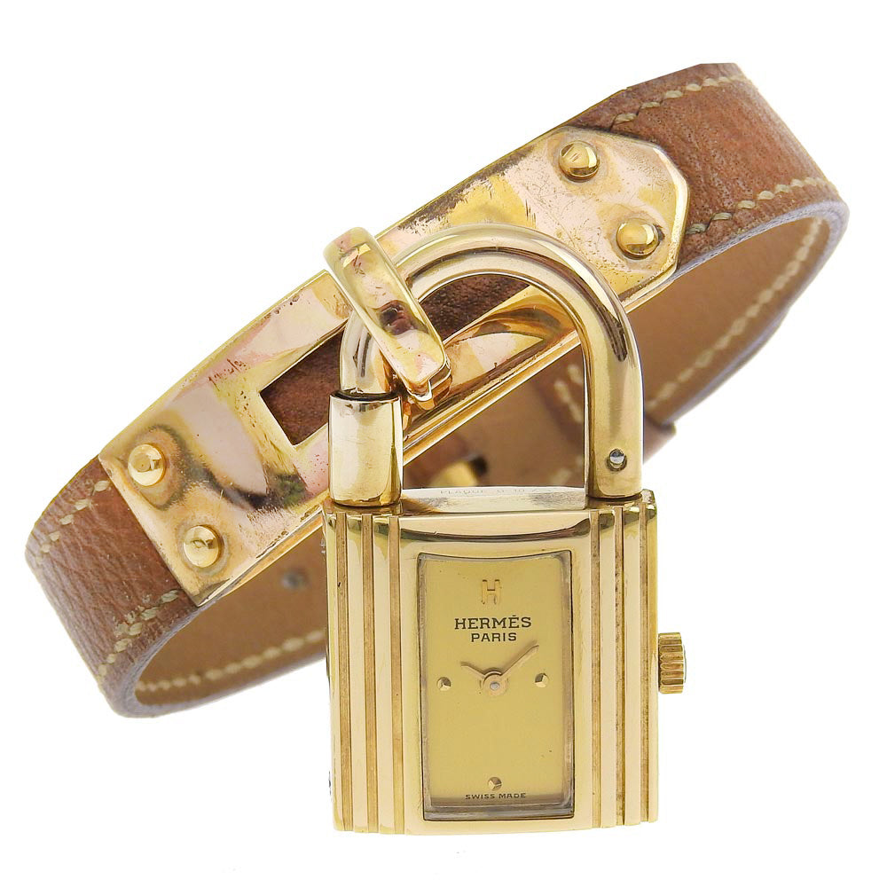 Hermes Kelly Watch Gold Plated Leather Vintage