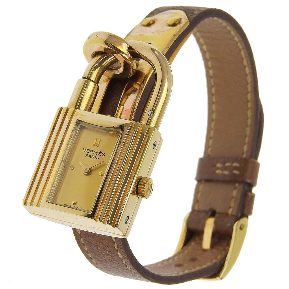 Hermes Kelly Watch Gold Plated Leather Vintage