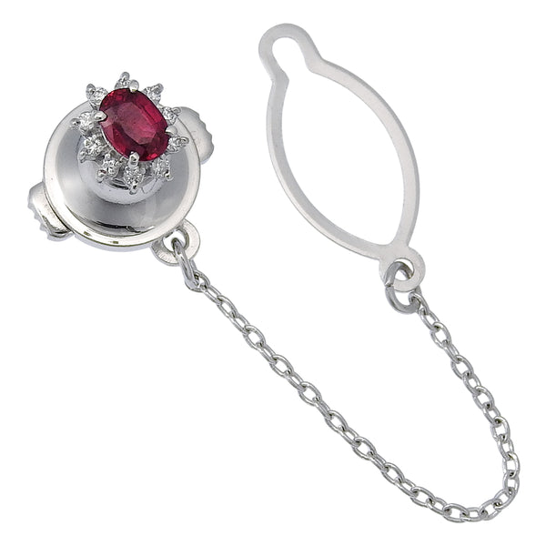 Pt900 Platinum Ruby Diamond Tie Pin