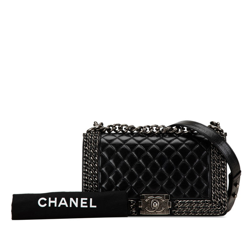 Chanel Boy Chain Shoulder Bag Black Lambskin in Great Condition