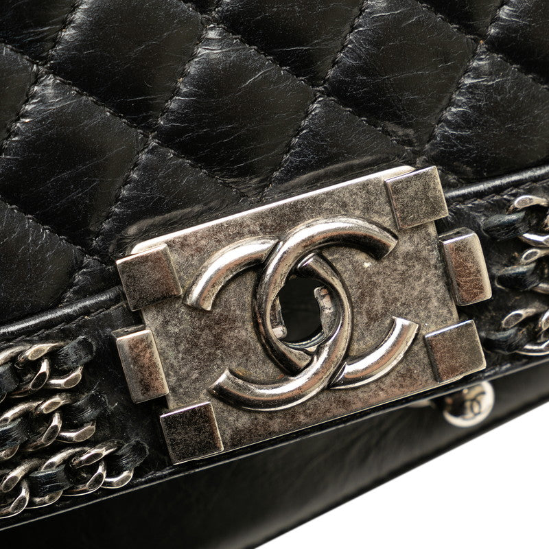 Chanel Boy Chain Shoulder Bag Black Lambskin in Great Condition