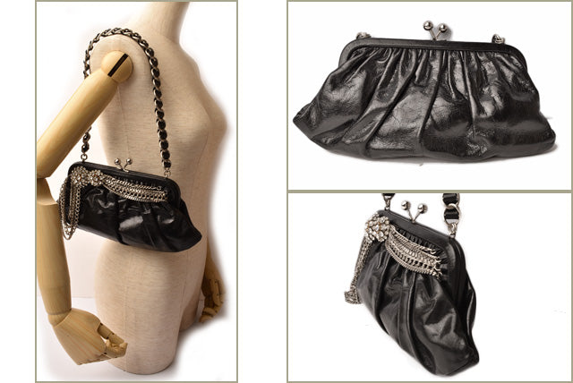 Rada Leather Pearl Clutch Bag with Chain and Rhinestones