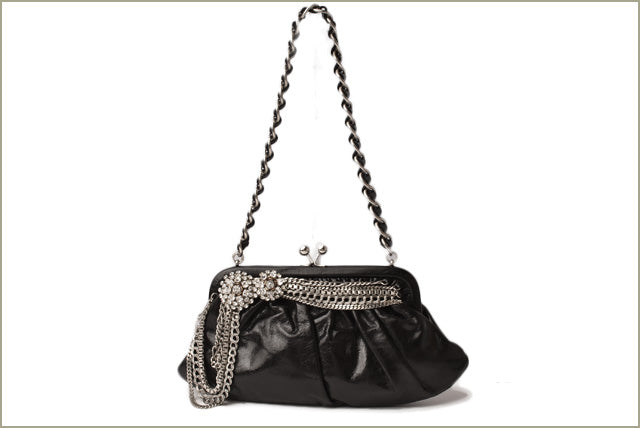 Rada Leather Pearl Clutch Bag with Chain and Rhinestones