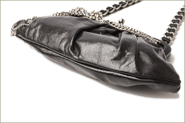 Rada Leather Pearl Clutch Bag with Chain and Rhinestones