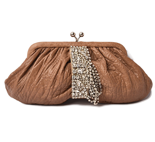 Rada Clutch Bag Party Bag with Rhinestones Light Brown in Excellent Condition