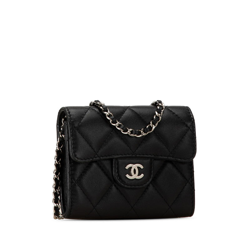 Chanel Matelasse Coco Mark Bifold Wallet Chain Wallet Black Silver Lambskin in Very Good Condition