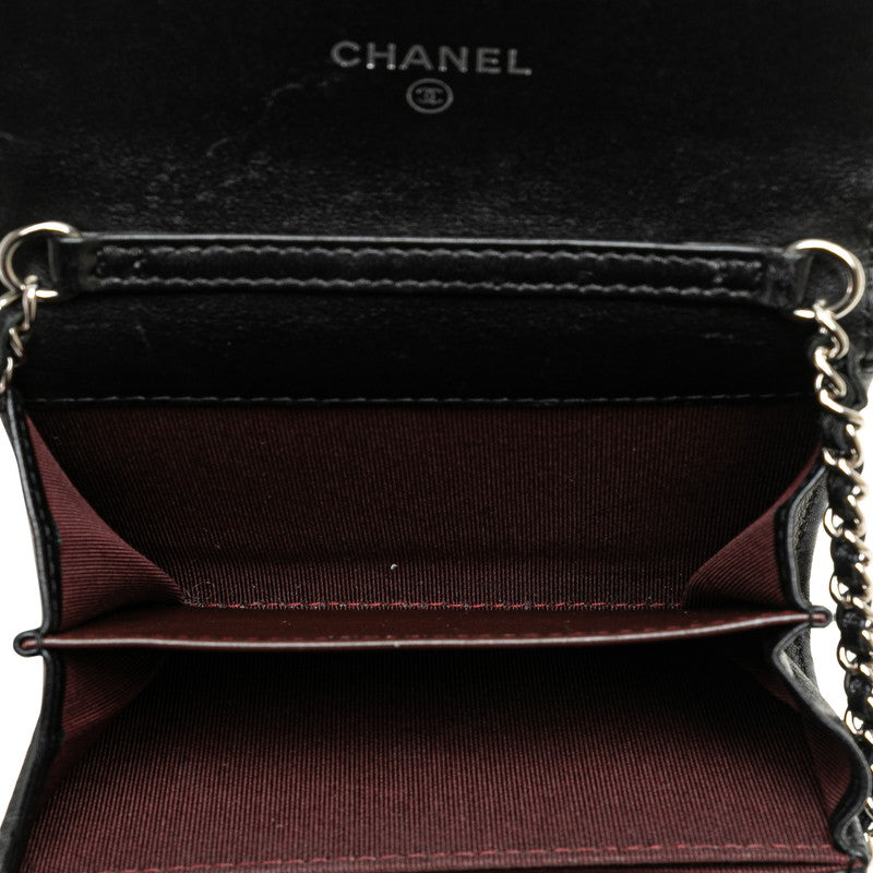 Chanel Matelasse Coco Mark Bifold Wallet Chain Wallet Black Silver Lambskin in Very Good Condition