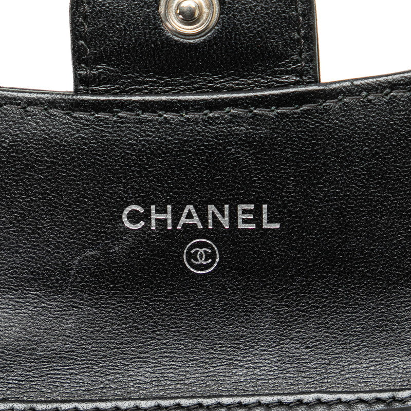 Chanel Matelasse Coco Mark Bifold Wallet Chain Wallet Black Silver Lambskin in Very Good Condition