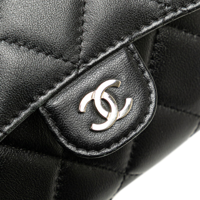 Chanel Matelasse Coco Mark Bifold Wallet Chain Wallet Black Silver Lambskin in Very Good Condition