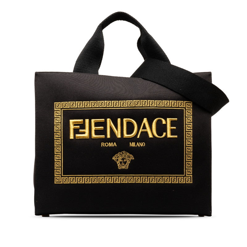 Fendi Fendace La Medusa 2WAY Tote Bag 8BH395 Black Canvas in Great Condition