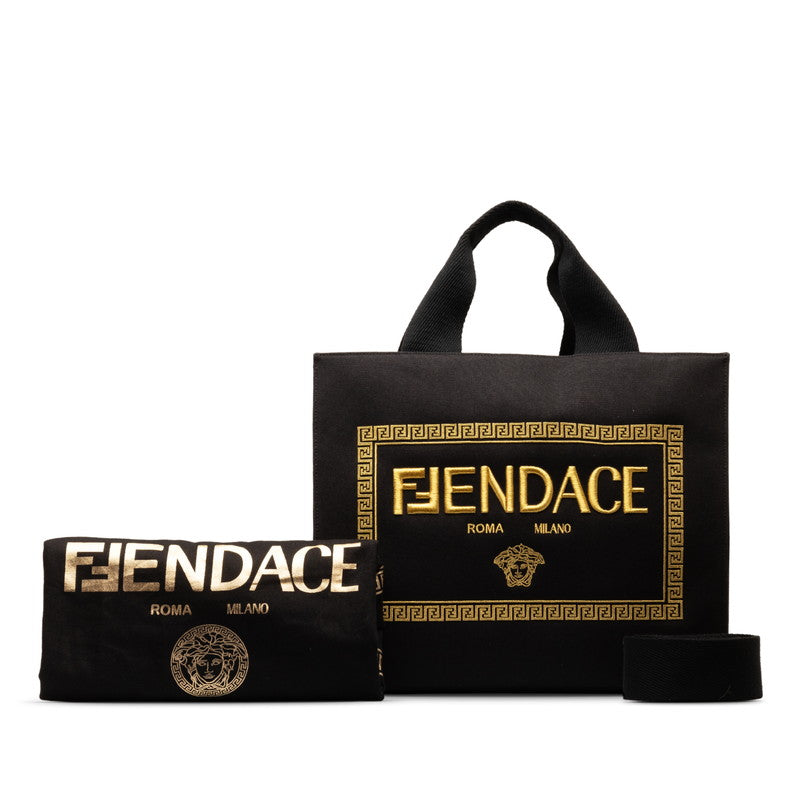 Fendi Fendace La Medusa 2WAY Tote Bag 8BH395 Black Canvas in Great Condition