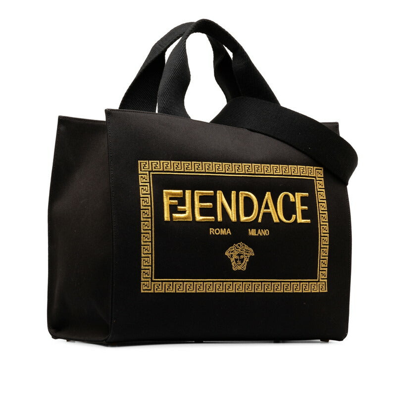 Fendi Fendace La Medusa 2WAY Tote Bag 8BH395 Black Canvas in Great Condition