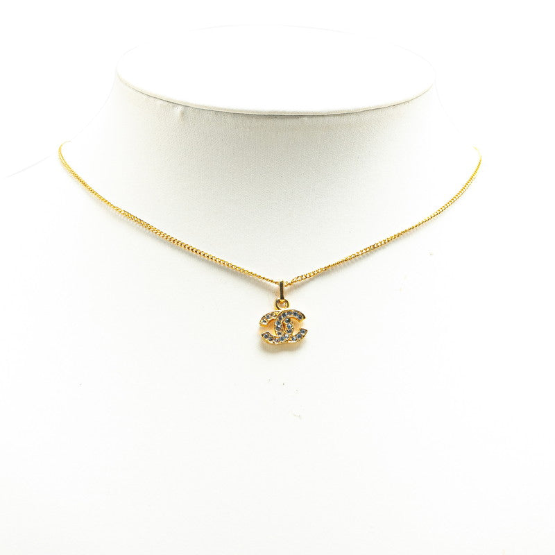 Chanel Coco Mark Rhinestone Necklace Gold