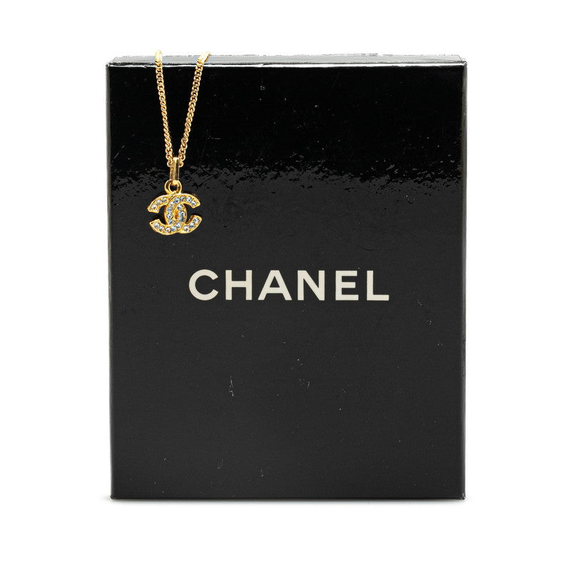 Chanel Coco Mark Rhinestone Necklace Gold