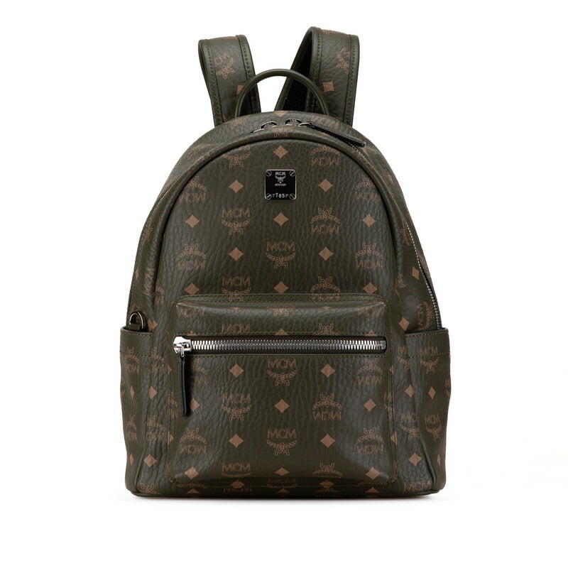 MCM Visetos Logo Leather Backpack Khaki Green