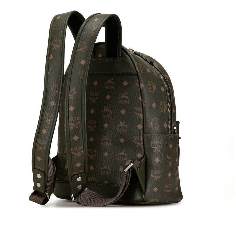 MCM Visetos Logo Leather Backpack Khaki Green