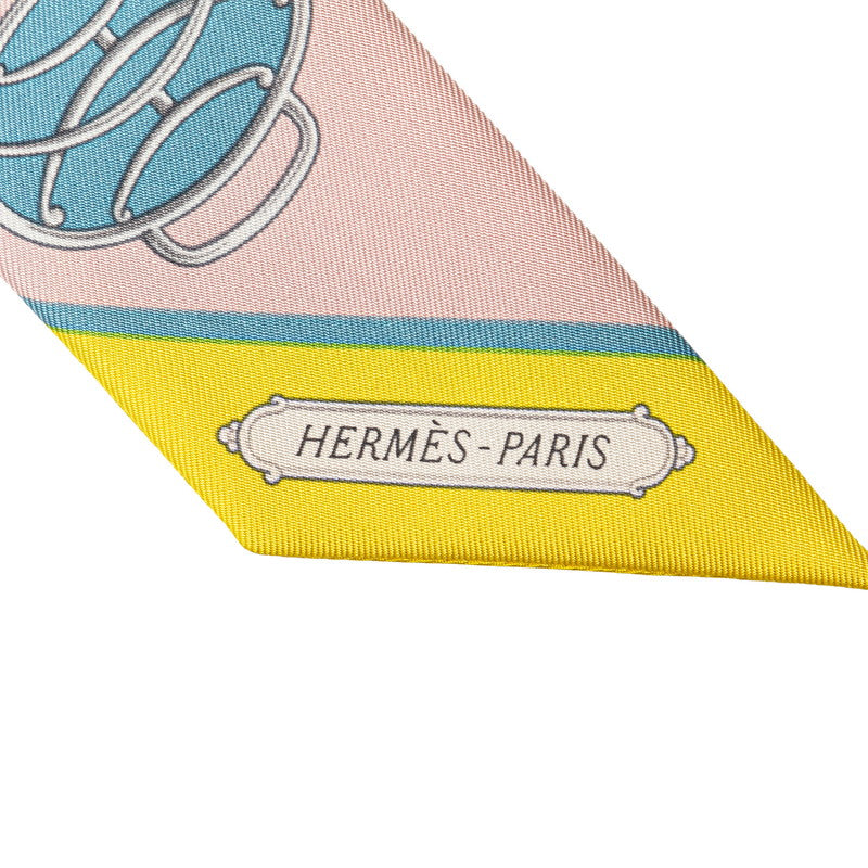 Hermes Silk Twilly Scarf Pink Silver