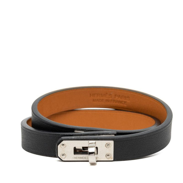 Hermes Mini Kelly Double Tour Leather Metal Bracelet Size T2