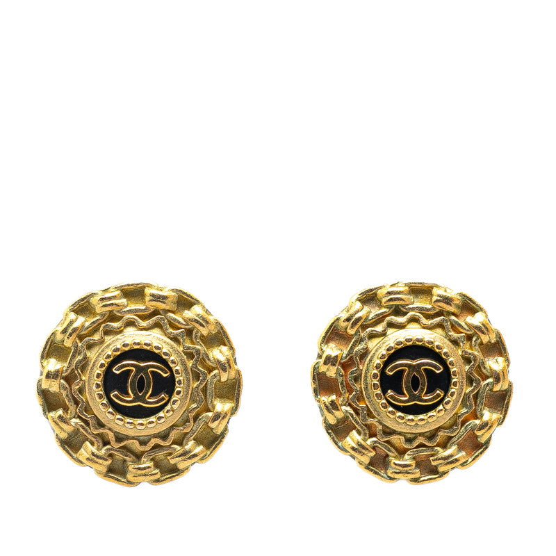 Chanel Vintage Chain Coco Mark Earrings Gold Black