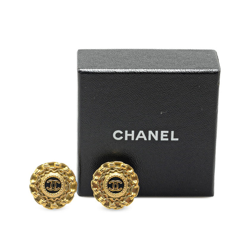 Chanel Vintage Chain Coco Mark Earrings Gold Black