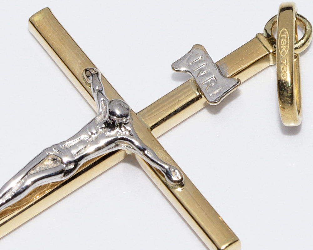 K18YG K18WG Rosary Cross Pendant in Pristine Condition