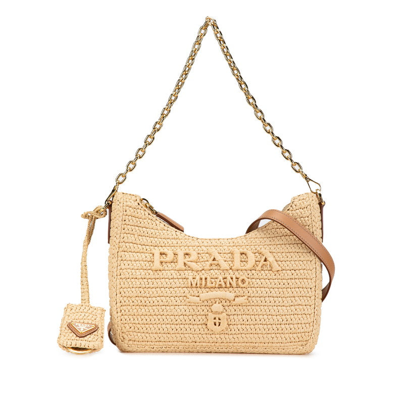 Prada Raffia Leather Triangle Logo Re-Edition 2005 Handbag