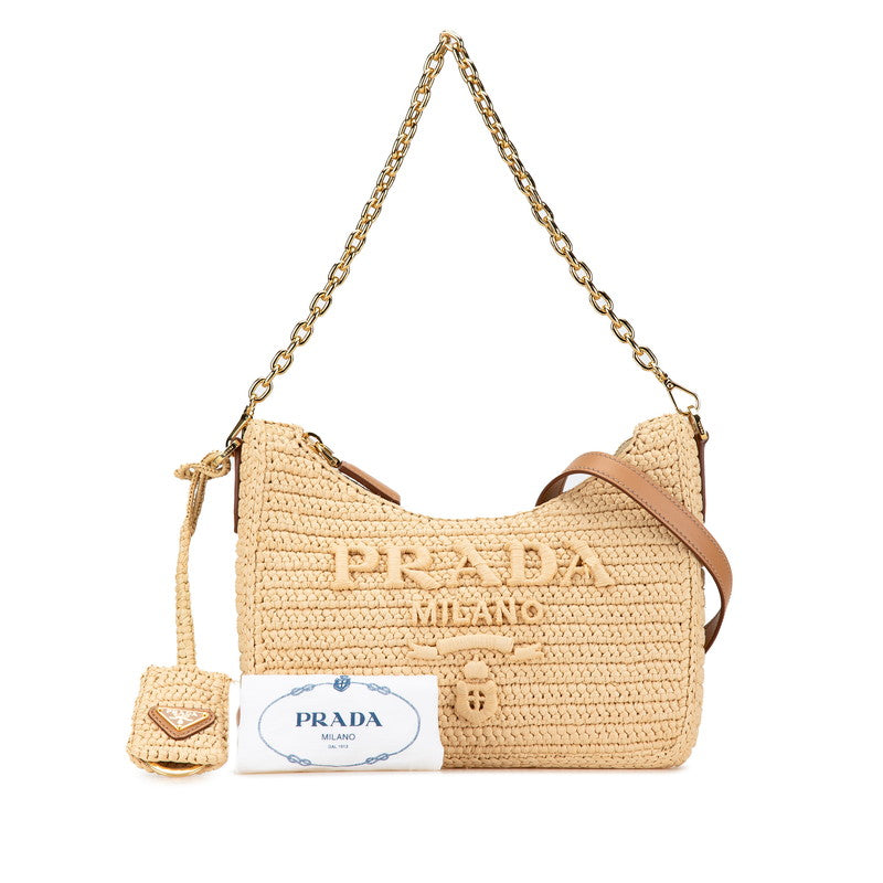 Prada Raffia Leather Triangle Logo Re-Edition 2005 Handbag