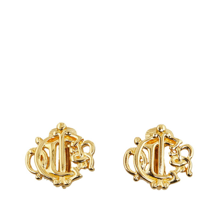 Dior Logo Gold Plated Earrings in Very Good Condition