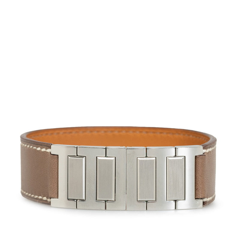 Hermes Leather Metal Bracelet Bangle Brown Women's