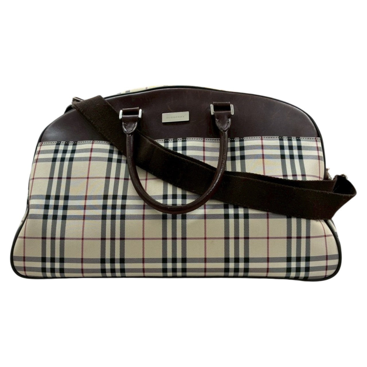 Burberry Check Canvas Leather Boston Bag