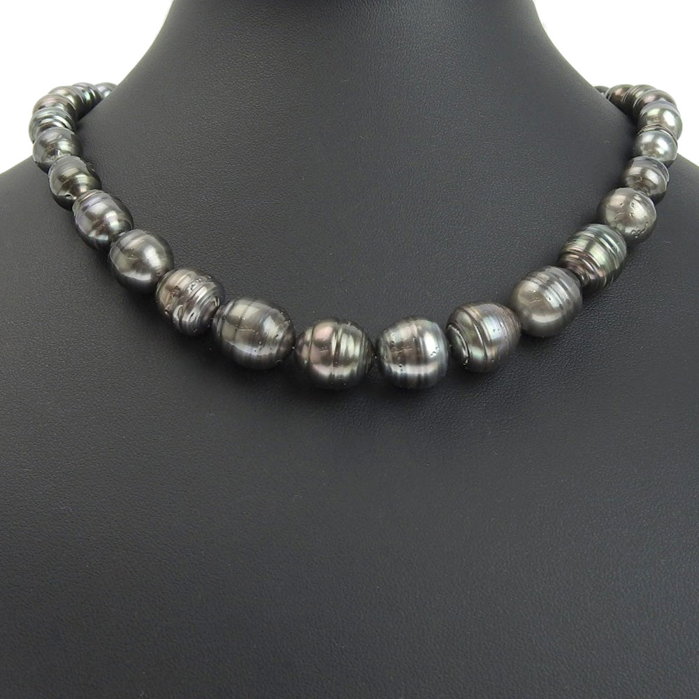 [LuxUness]  Pearl Necklace & Earring Set - 8.6-13.1mm, Silver & Black Pearl, Ladies' Pre-Owned【A Rank】 Metal Necklace in Excellent condition