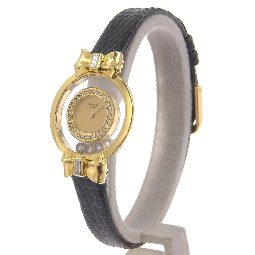Chopard  Chopard Happy Diamonds Ladies' Wristwatch with Ribbon 205334, 18k Yellow Gold and Leather, Black Quartz, Analog Display, Gold Dial, Made in Switzerland [Pre-owned] Metal Quartz 205334.0 in Fair condition