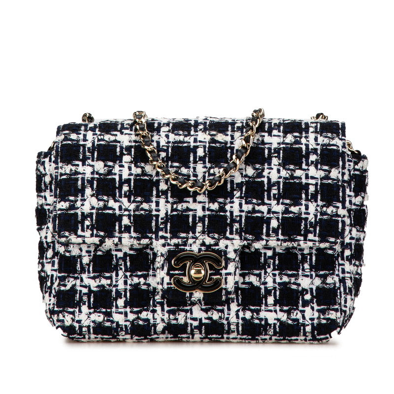 Chanel Tweed Leather Matelasse Chain Shoulder Bag