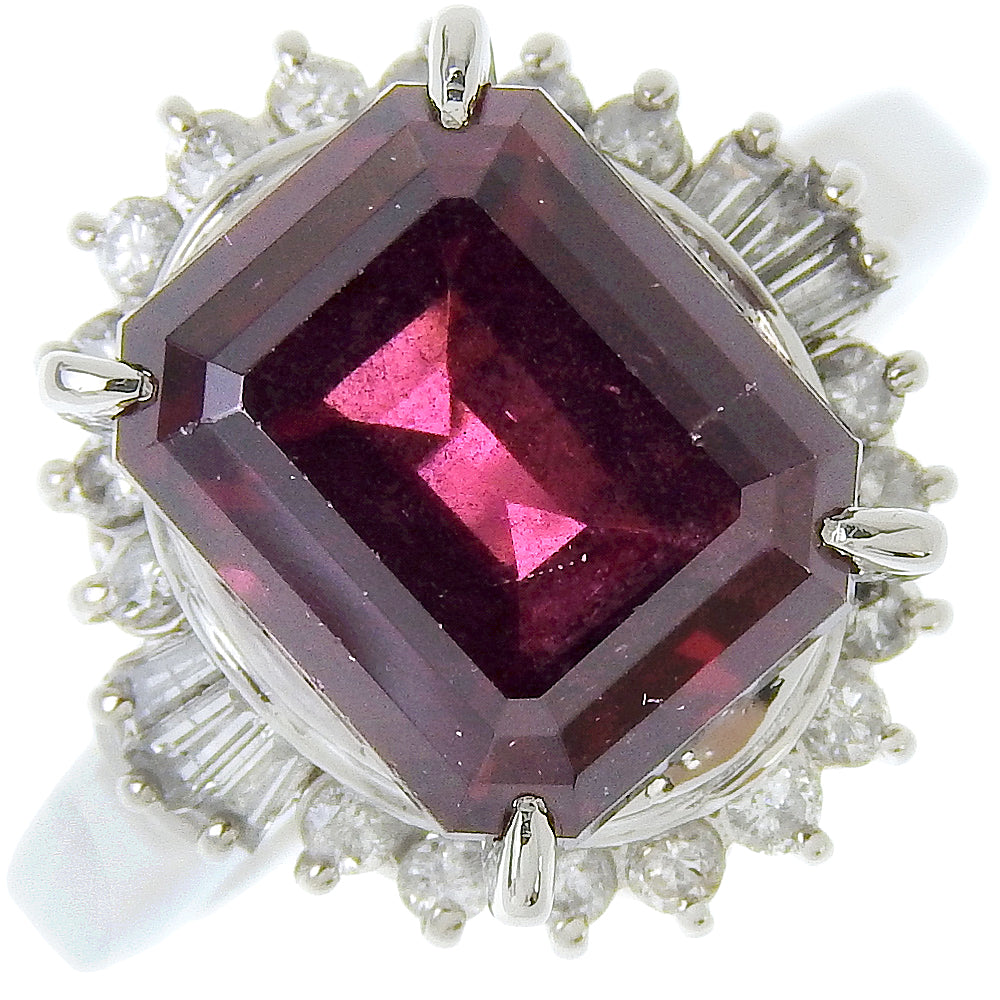 Pt900 Platinum Garnet Diamond Ring