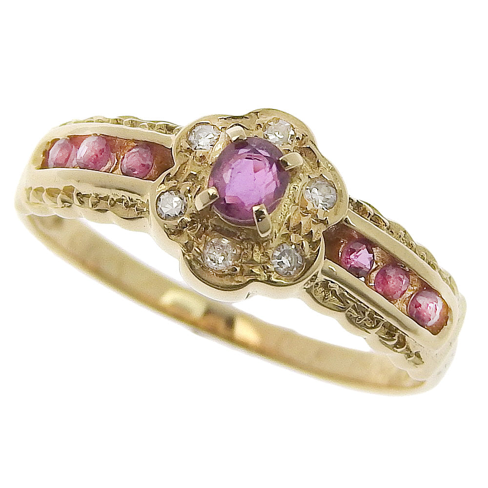 [LuxUness]  K18 Yellow Gold Ring Size 10, Accented with Ruby and Diamond (0.15/0.04 carat), Pre-owned, SA Rank Metal Ring in Excellent condition