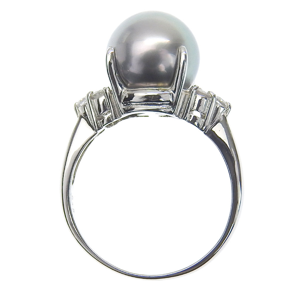 Size 13 Black Pearl & Diamond Ring, 10.2mm, PT900 Platinum, 0.15ct Diamond, Ladies' A+ Rank Jewelry