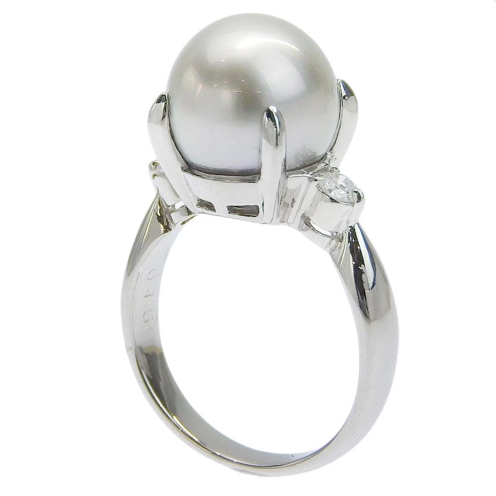 Pt900 Platinum Black Pearl Diamond Ring