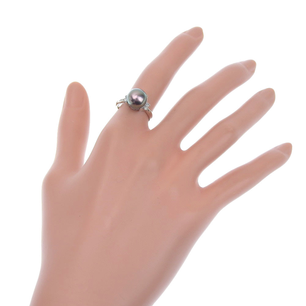 Size 11 Black Pearl & Diamond Ring, 9.6mm, PT900 Platinum, 0.13ct Diamond, Ladies' A+ Rank Jewelry